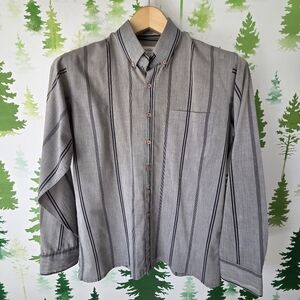 Classic Gray Striped Men's Button Down Shirt